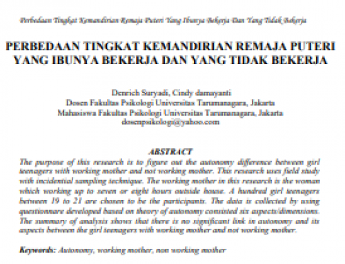 Perbedaan Tingkat Kemandirian Remaja Puteri yang Ibunya Bekerja dan yang Tidak Bekerja