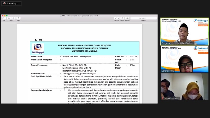Overview pada tanggal 28 April 2021 bersama dengan Dosen Prodi Pendidikan Profesi Dietisien dan para Clinical Instructor